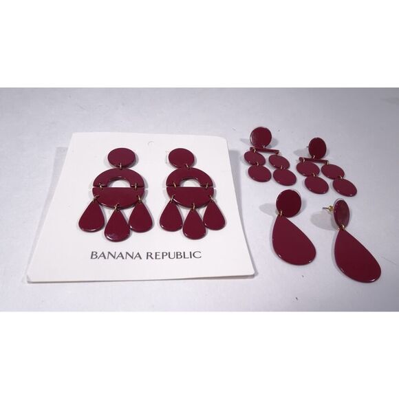 Banana Republic Women's Shiny Enamel Happy Tears Circles Earrings BURG NWT 50 - Picture 8 of 9